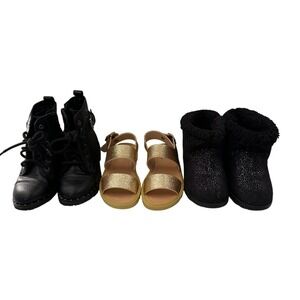 Set Of 3 Girls Shoes Black Combat Boots Gold Glitter Sparkle Sizes 8 & 9 Sandals